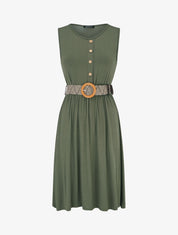 Robe unie à taille élastiquée - Kaki - 1