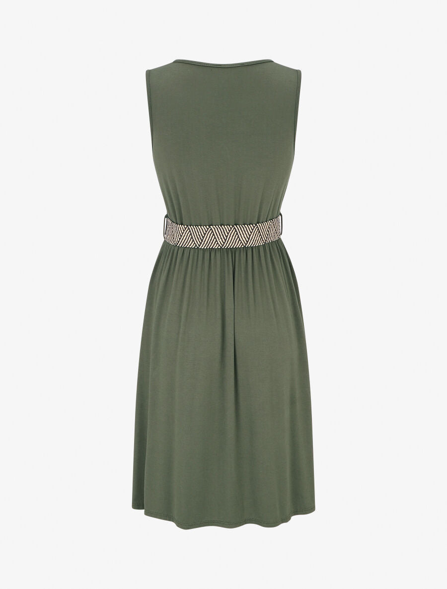Robe unie à taille élastiquée - Kaki - 2