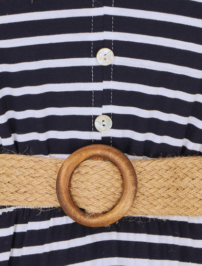 Robe imprimé rayures à taille élastiquée - Marine - 3