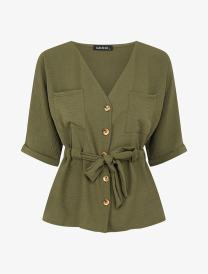 Top fluide boutonné - Kaki - 4