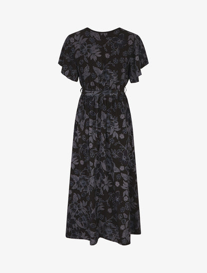 Robe longue fleurie col cache-coeur - Noir - 2