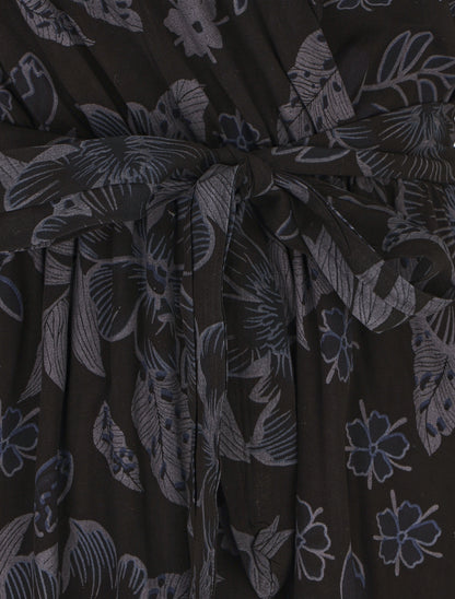 Robe longue fleurie col cache-coeur - Noir - 3