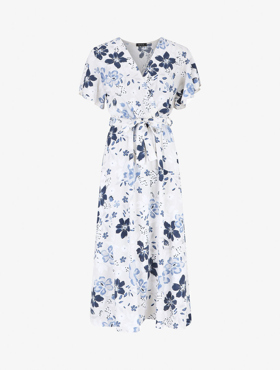 Robe longue fleurie col cache-coeur - Blanc - 5