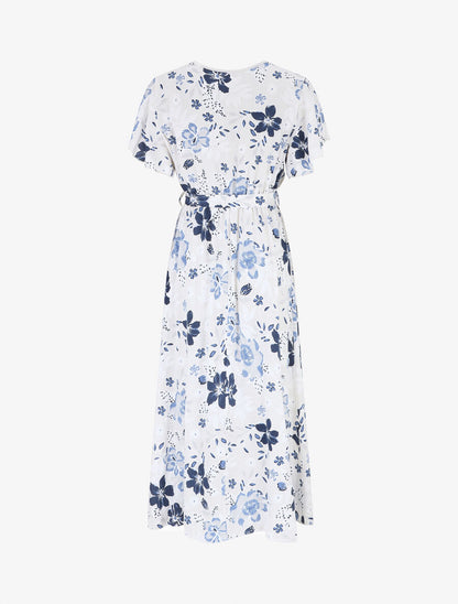 Robe longue fleurie col cache-coeur - Blanc - 2