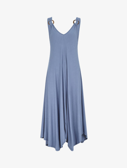 Robe longue unie coupe droite - Bleu - 1