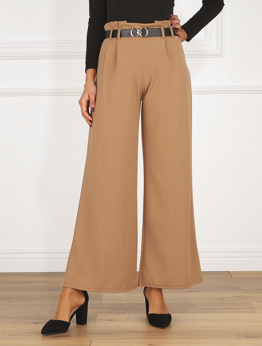 Pantalon fluide ceinturée - Camel - 4