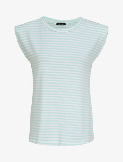 Top marinière coupe droite à épaulettes - Vert menthe - 1