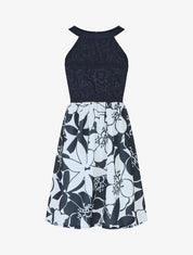 Robe évasée sans manches imprimé floral - Marine - 1