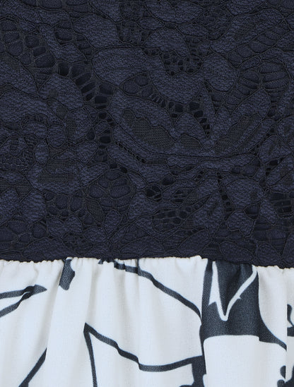Robe évasée sans manches imprimé floral - Marine - 3