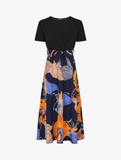 Robe longue manches courtes imprimé grandes fleurs - Marine - 5