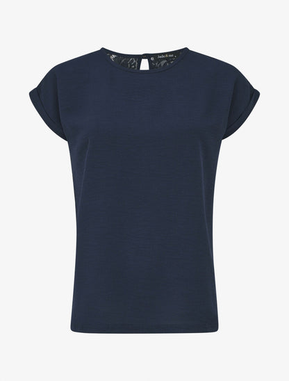 Top manches courtes uni dos en dentelle - Marine - 5