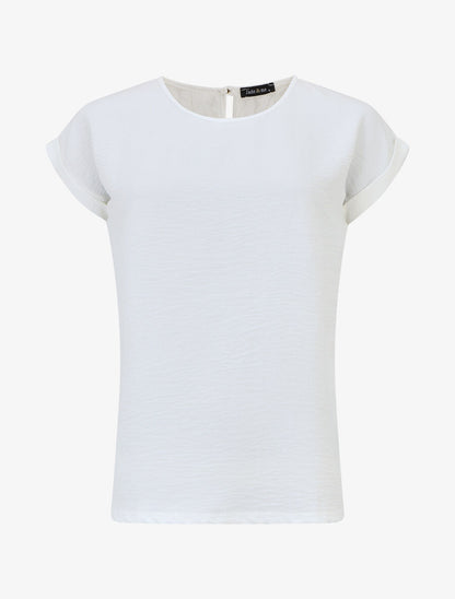 Top manches courtes uni dos en dentelle - Blanc - 1