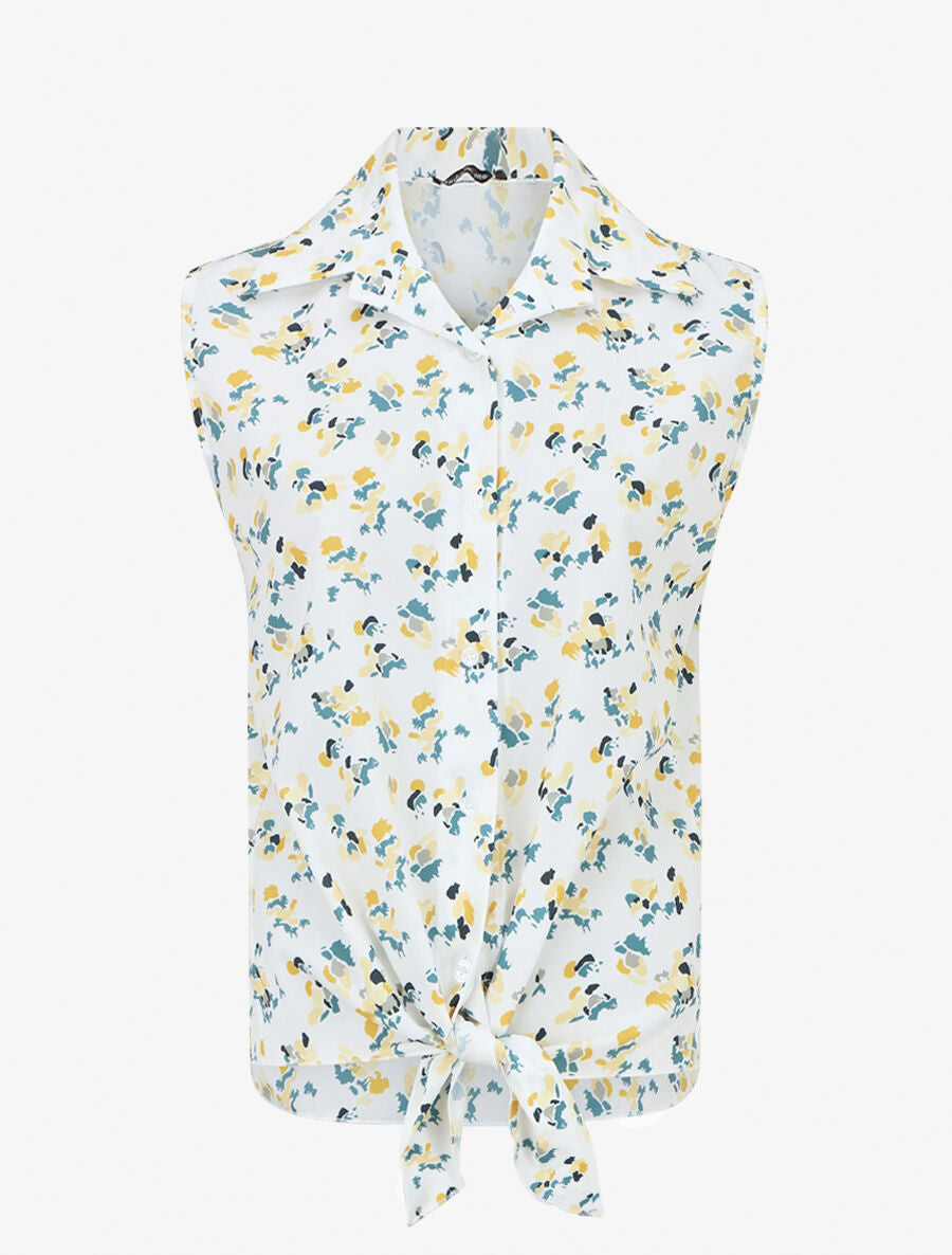 Chemise fleurie sans manches - Blanc - 5