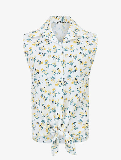 Chemise fleurie sans manches - Blanc - 5