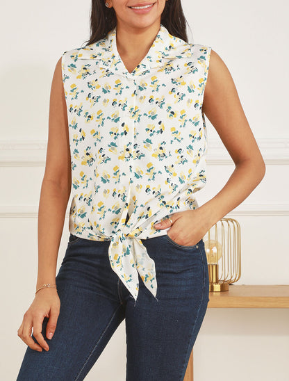 Chemise fleurie sans manches - Blanc - 4