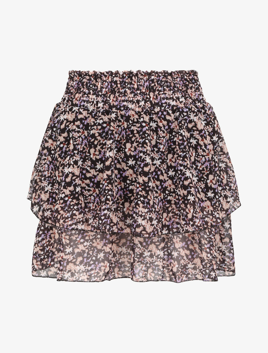 Mini-jupe patineuse à imprimé floral - Noir/lilas - 1