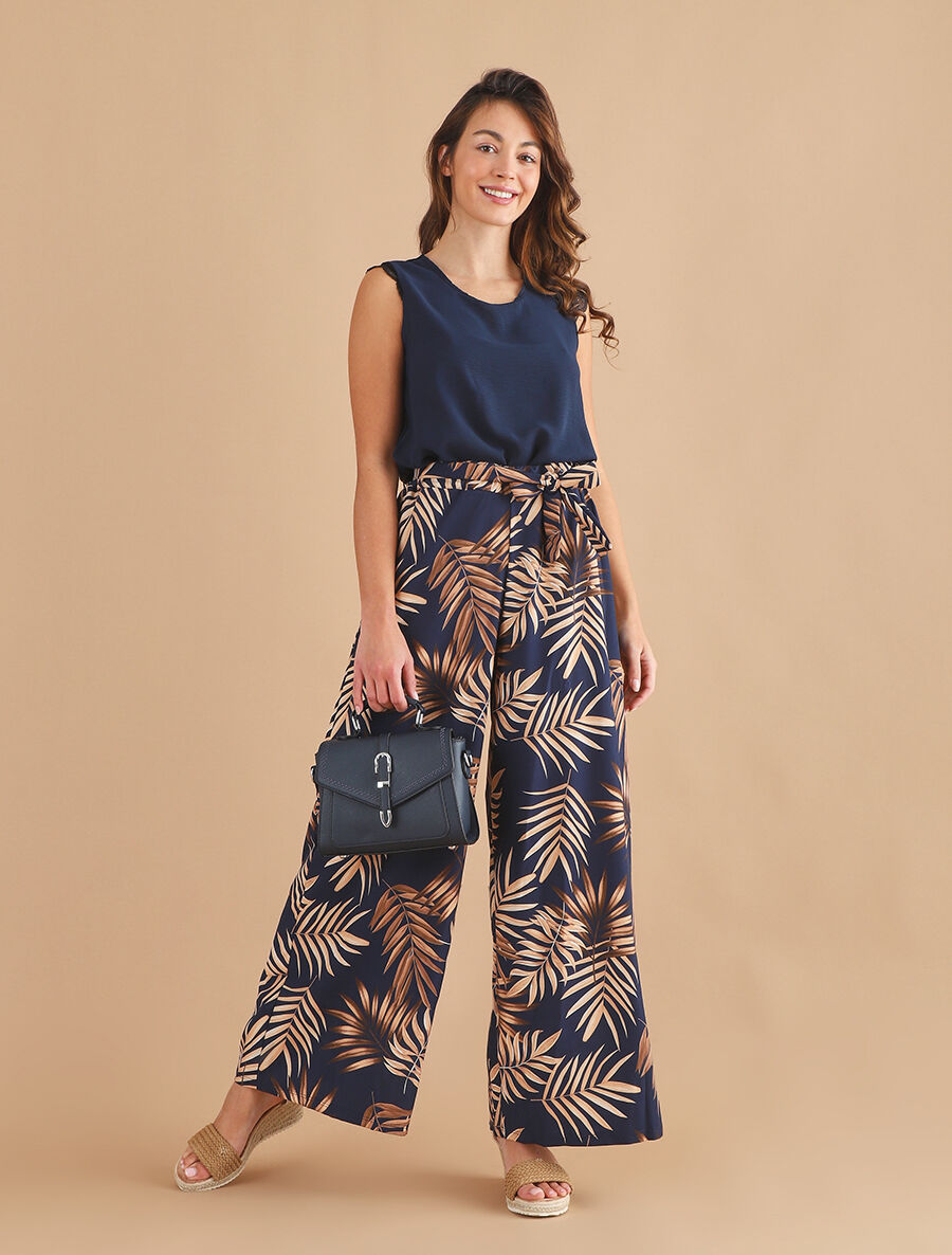 Top avec mancherons uni dos en dentelle - Marine - 4