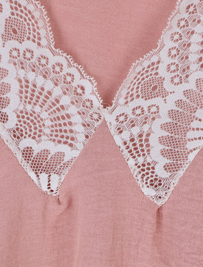 Top avec mancherons uni dos en dentelle - Rose poudré - 3