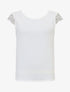Top avec mancherons uni dos en dentelle - Blanc - 1