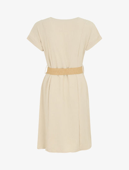 Robe courte unie boutonnée à manches courtes - Beige - 2