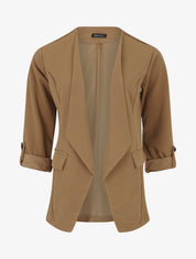 Veste droite unie col cascade - Camel - 1