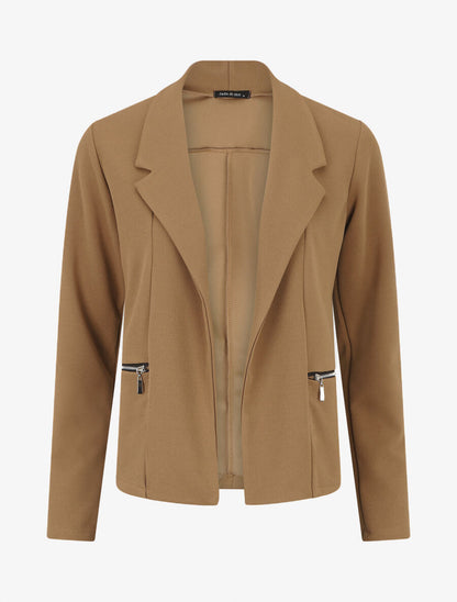 Blazer fluide uni à poches zippées - Camel - 1