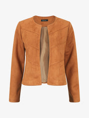 Veste droite unie en suédine - Camel - 5