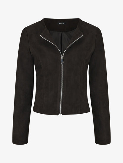 Veste zippée en suédine - Noir - 5