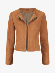 Veste zippée en suédine - Camel - 1