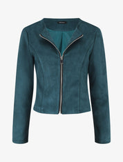 Veste zippée en suédine - Bleu canard - 1