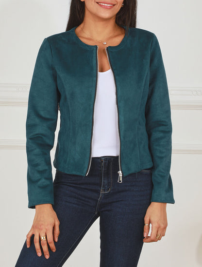 Veste zippée en suédine - Bleu canard - 4