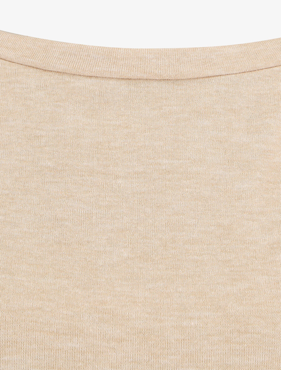 Top en maille droit à manches courtes boutonnées - Beige - 3