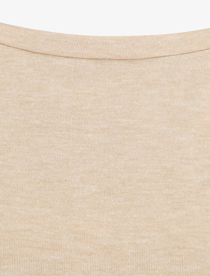 Top en maille droit à manches courtes boutonnées - Beige - 3