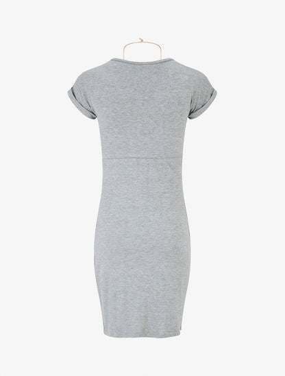 Robe froncée unie manches courtes - Gris chiné - 2