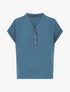 Top droit col V boutonné manches courtes - Bleu - 1