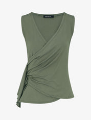 Top sans manches uni drapé - Kaki - 1