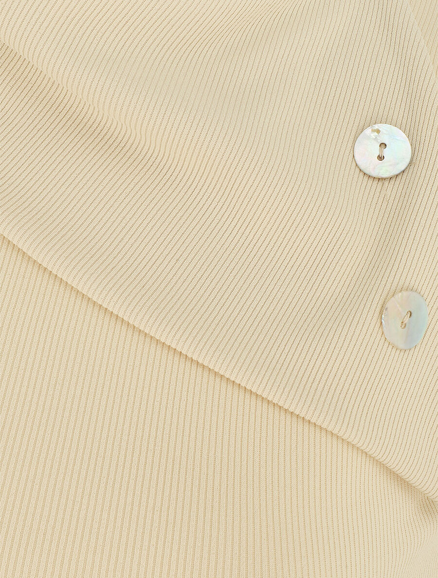 Top côtelé sans manches col asymétrique - Beige - 3