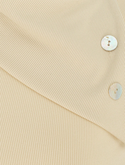 Top côtelé sans manches col asymétrique - Beige - 3