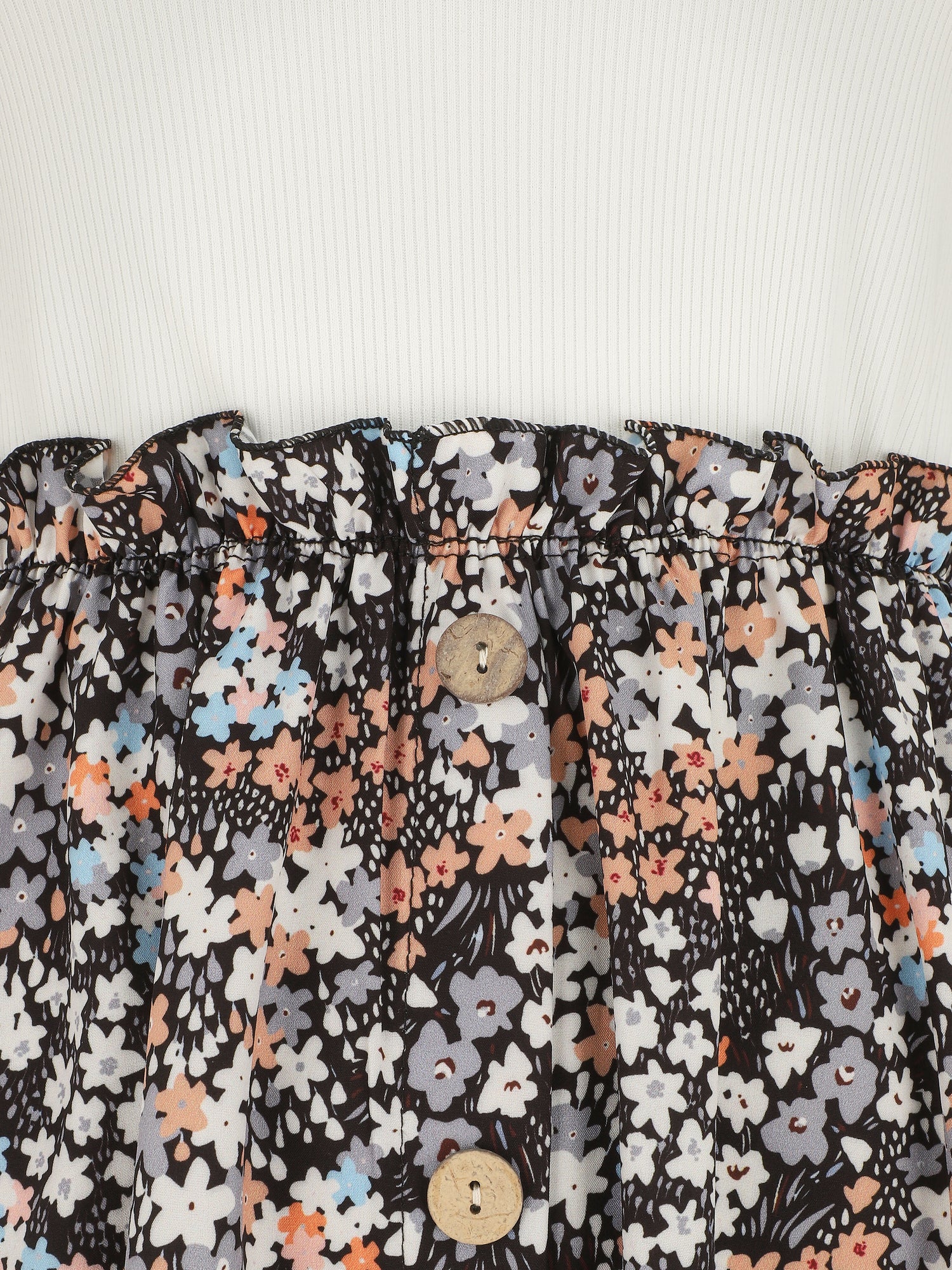 Robe bi-matière manches courtes imprimé fleuri - Noir/blanc - 3