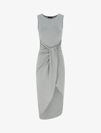 Robe drapée longue unie sans manches - Gris chiné - 1