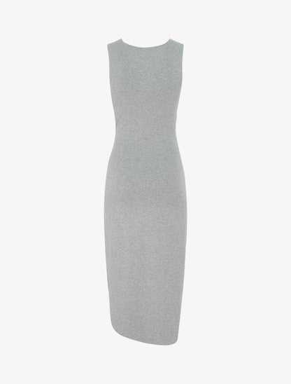 Robe drapée longue unie sans manches - Gris chiné - 2