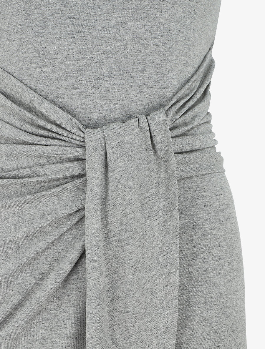 Robe drapée longue unie sans manches - Gris chiné - 3