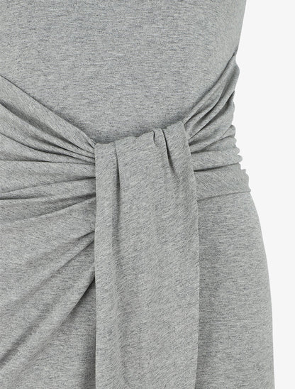 Robe drapée longue unie sans manches - Gris chiné - 3