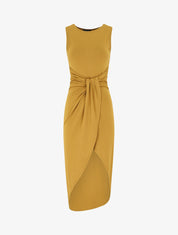 Robe drapée longue unie sans manches - Moutarde - 5