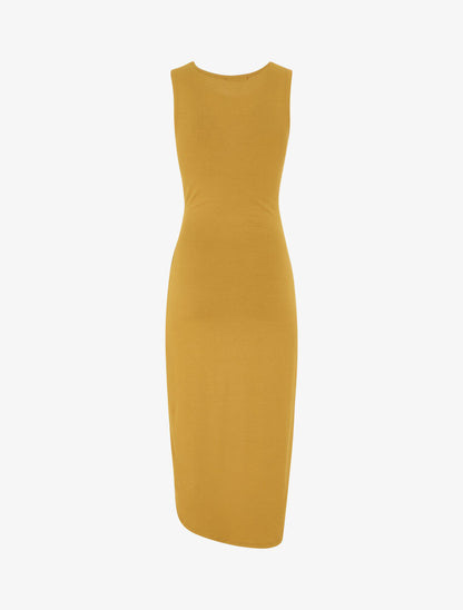 Robe drapée longue unie sans manches - Moutarde - 2