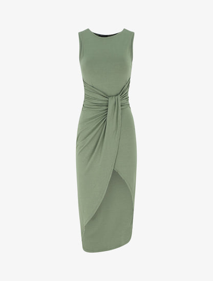 Robe drapée longue unie sans manches - Kaki - 5