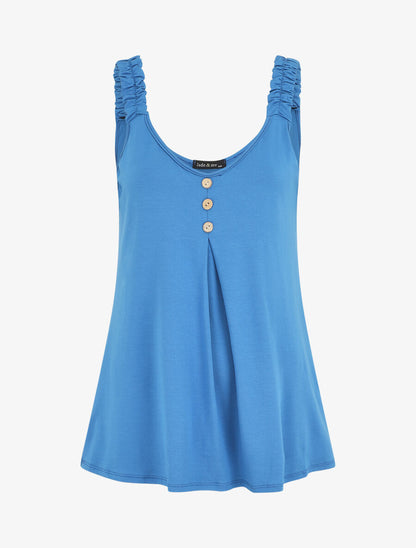Débardeur oversize bretelles froncées et boutons - Bleu - 1