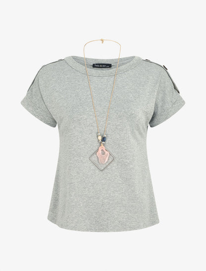 T-shirt uni manches courtes à boutons - Gris chiné - 5