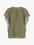 Top droit manches chauve-souris en dentelle - Kaki - 1