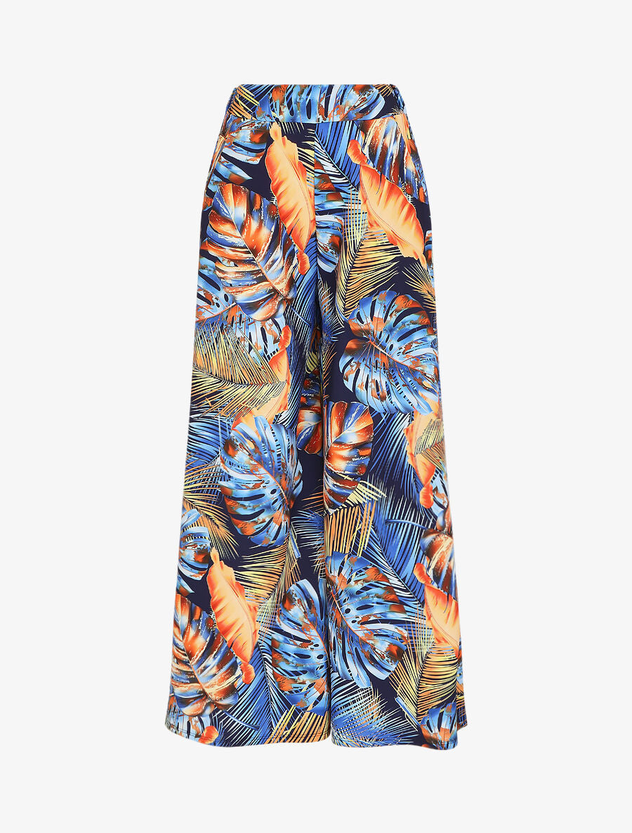 Pantalon ample imprimé tropical - Bleu - 1